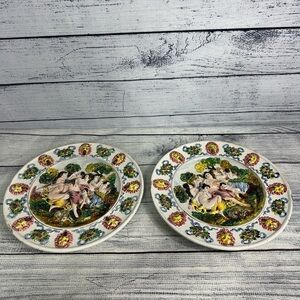 2 VINTAGE ITALIAN CAPODIMONTE Ceramic Decorative PLATES PUTTI & NUDES